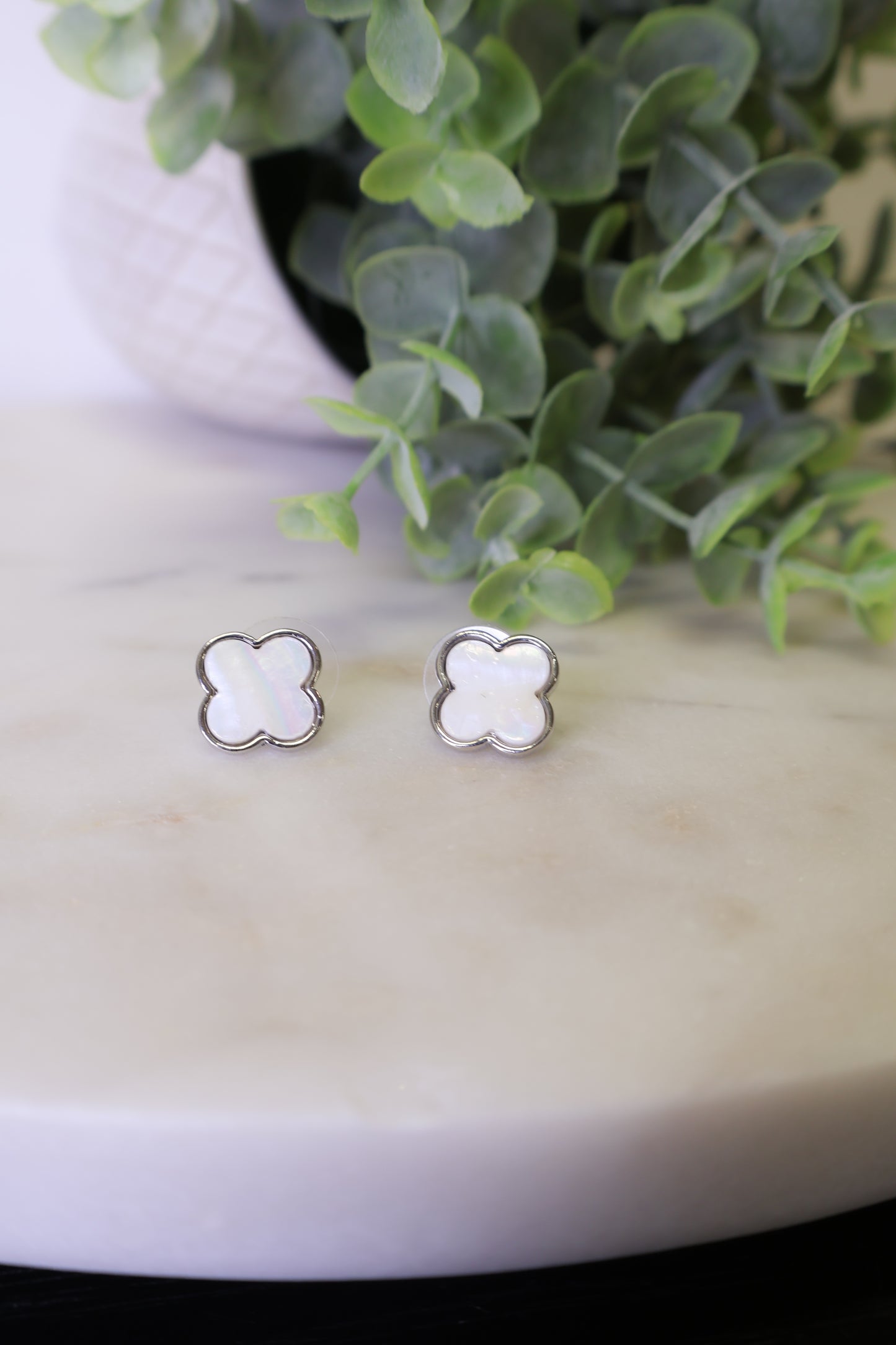 Mother-of-Pearl Clover Stud Earrings