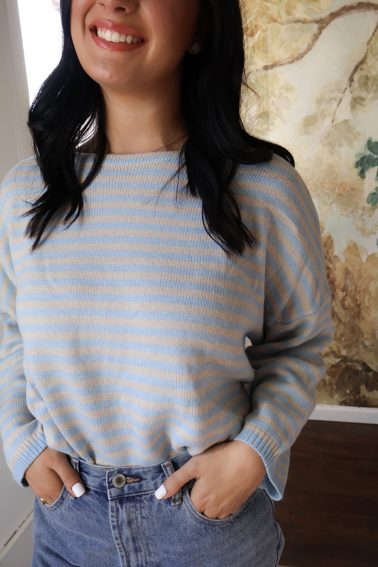 Striped, Blue Sweater Close Up