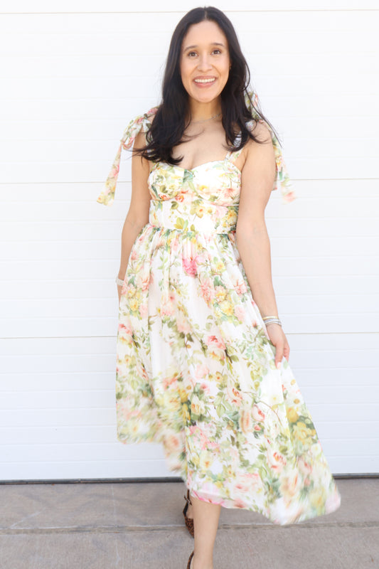 SECRET GARDEN FLORAL MIDI DRESS