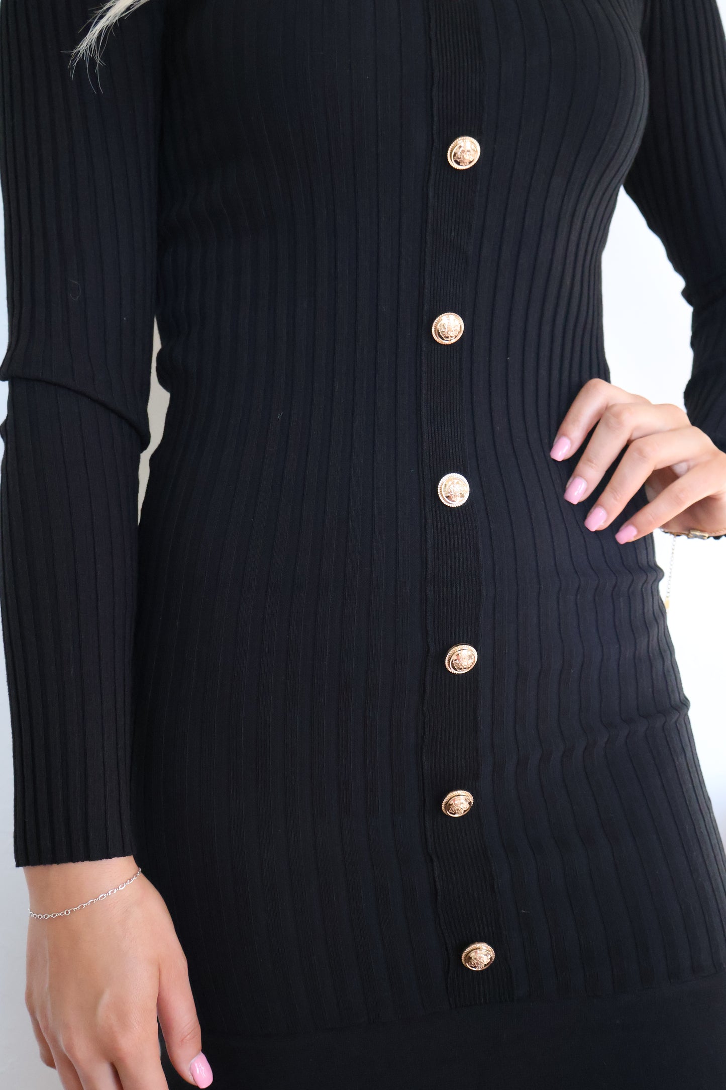 Black Ribbed Sweater Midi Dress