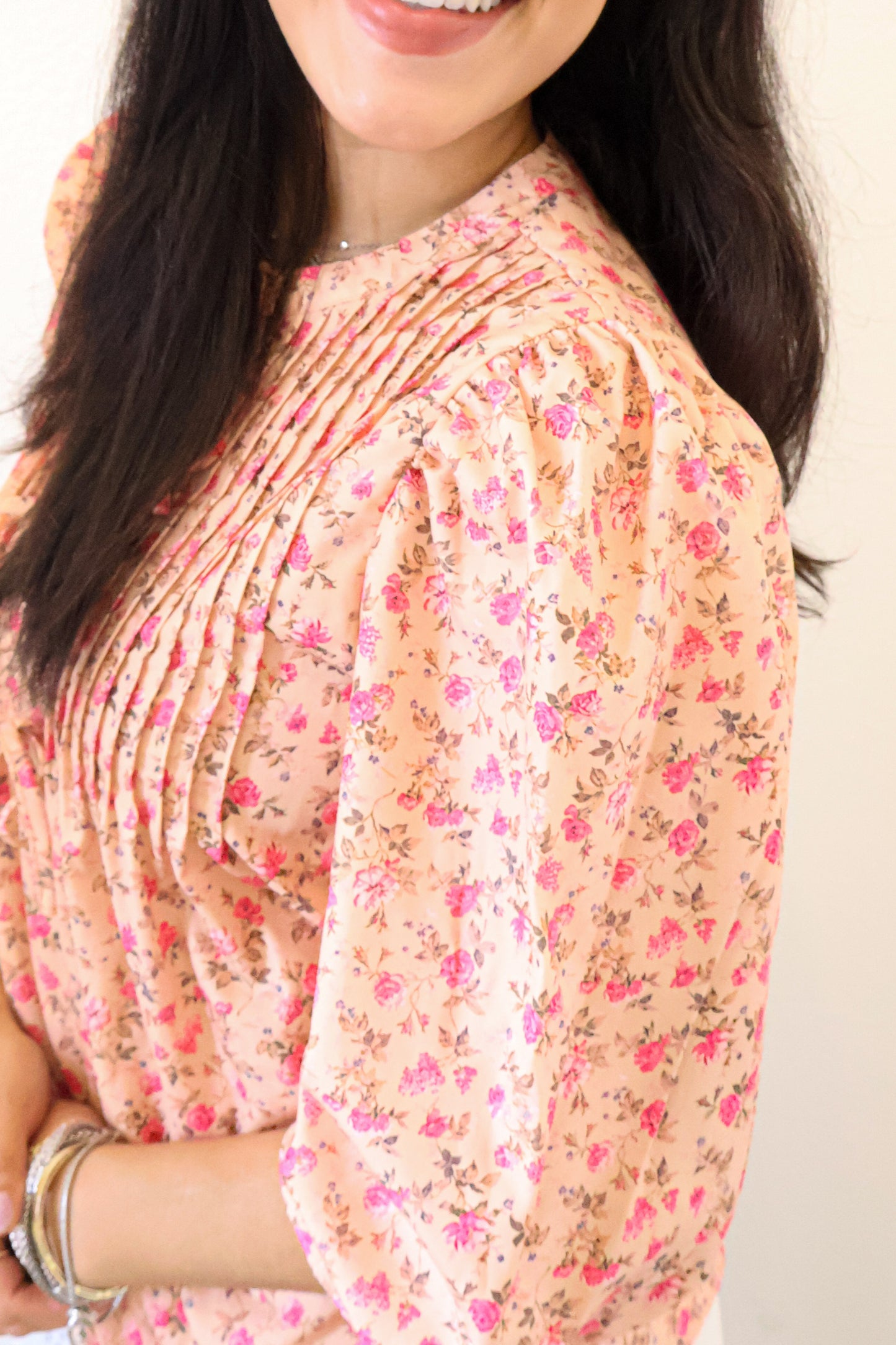 ROSE BLOSSOM BOW BLOUSE | FEMININE FLORAL TOP WITH BUBBLE SLEEVES VIEW