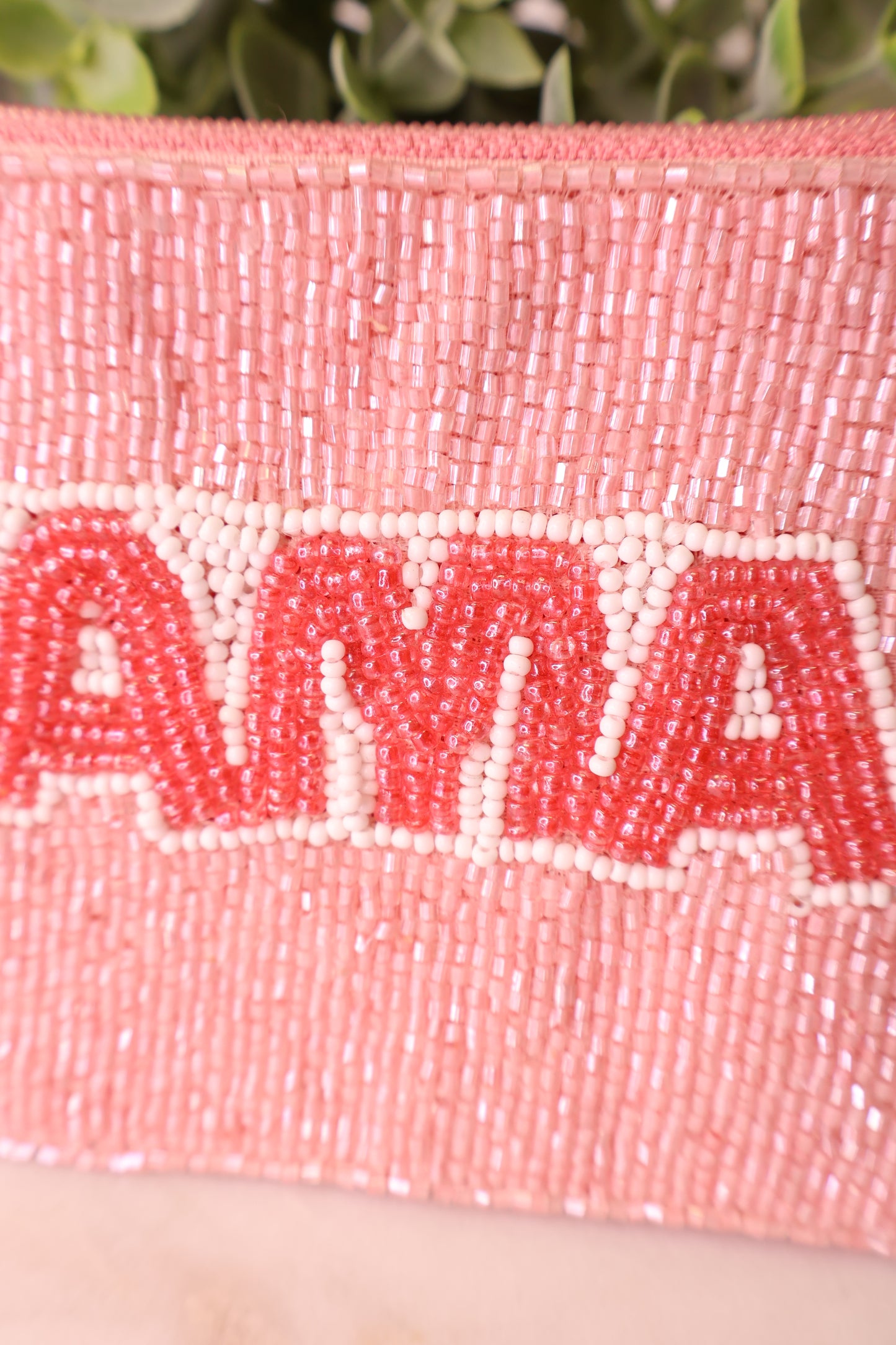Pink Beaded Mama Pouch Closed Up 2