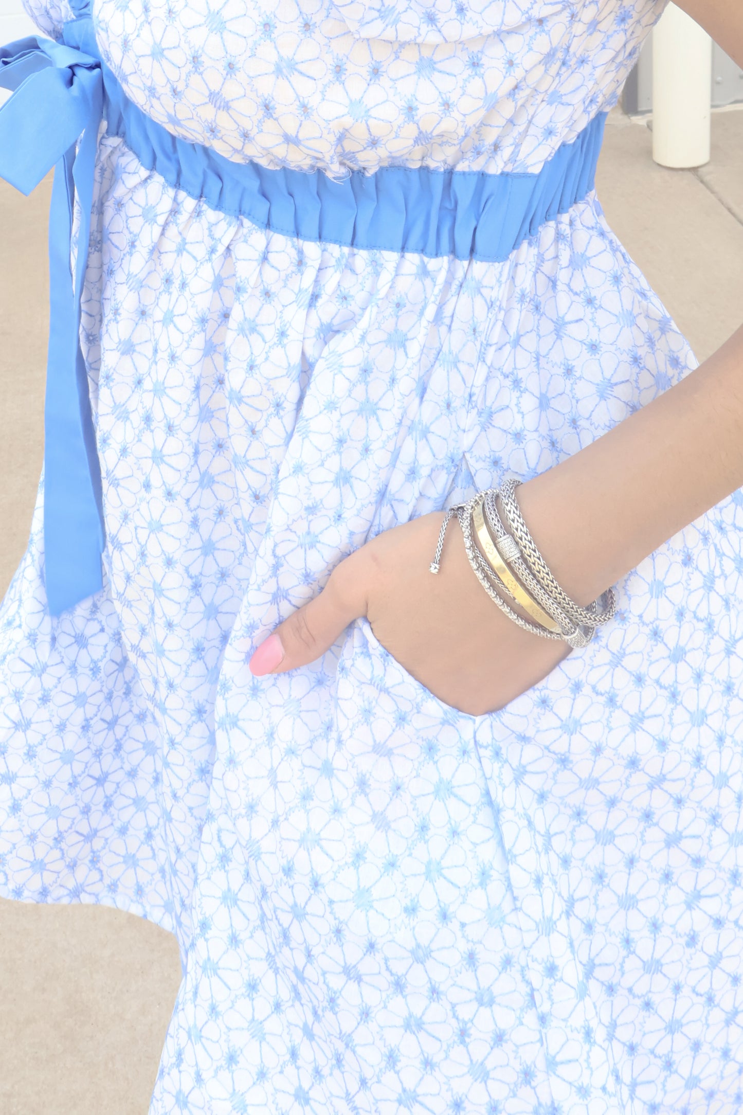 Blue Ruffle Romper Pockets