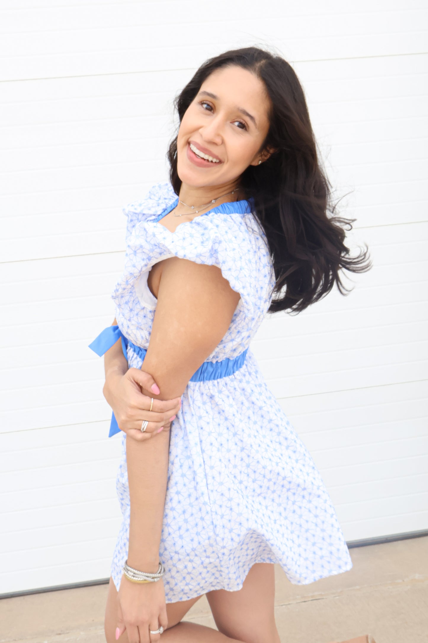 Blue Ruffle Romper Side view