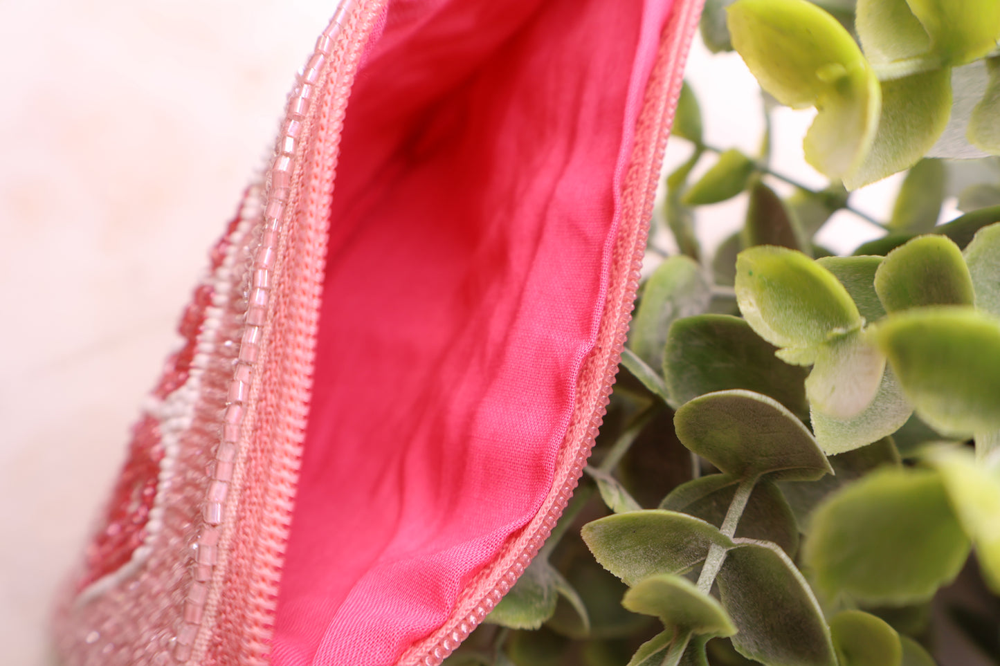 Pink Beaded Mama Pouch Inside