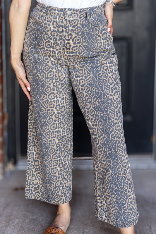 Trendy Cheetah Print Twill Pants
