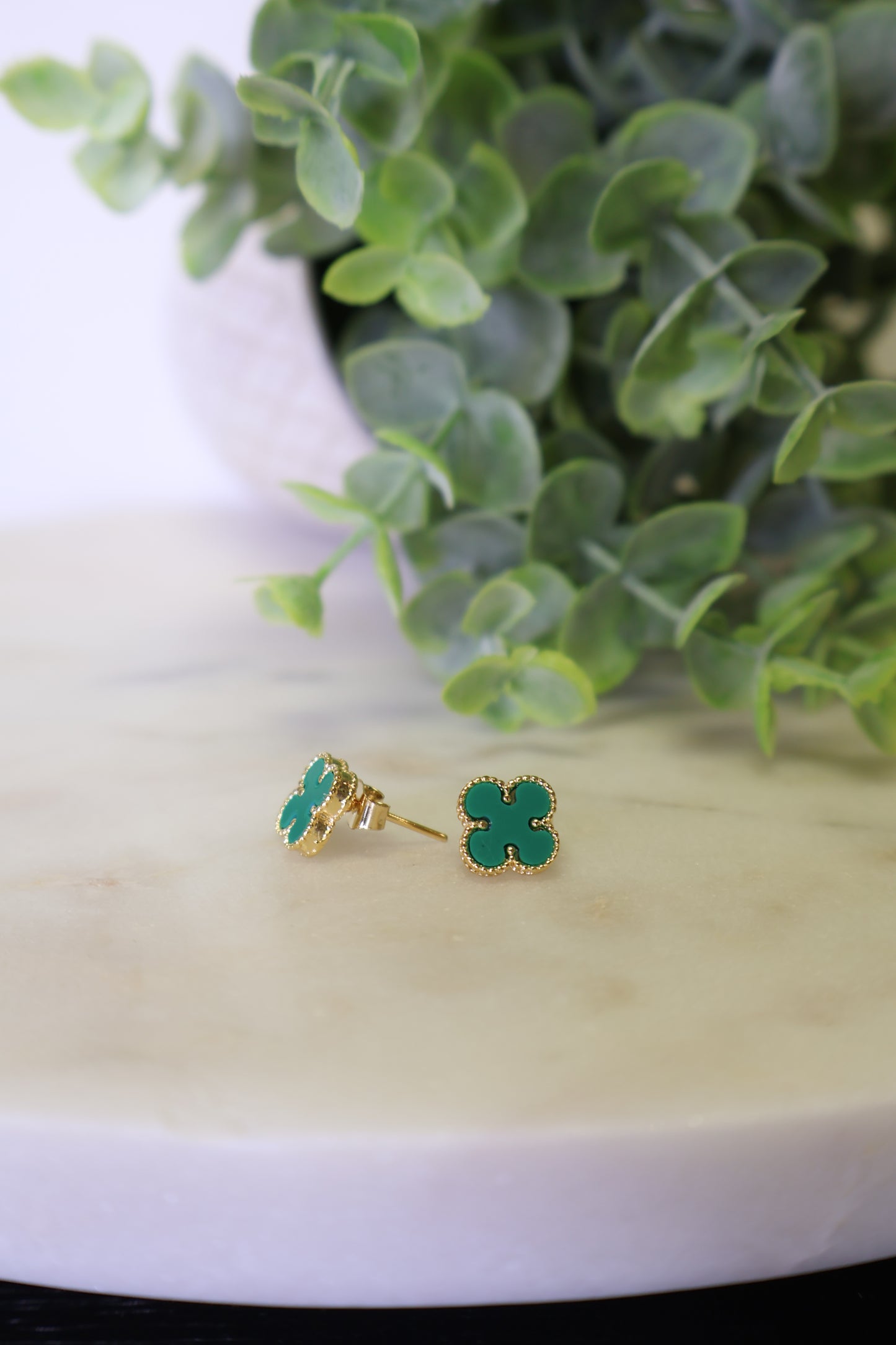 Mini Emerald Clover Studs