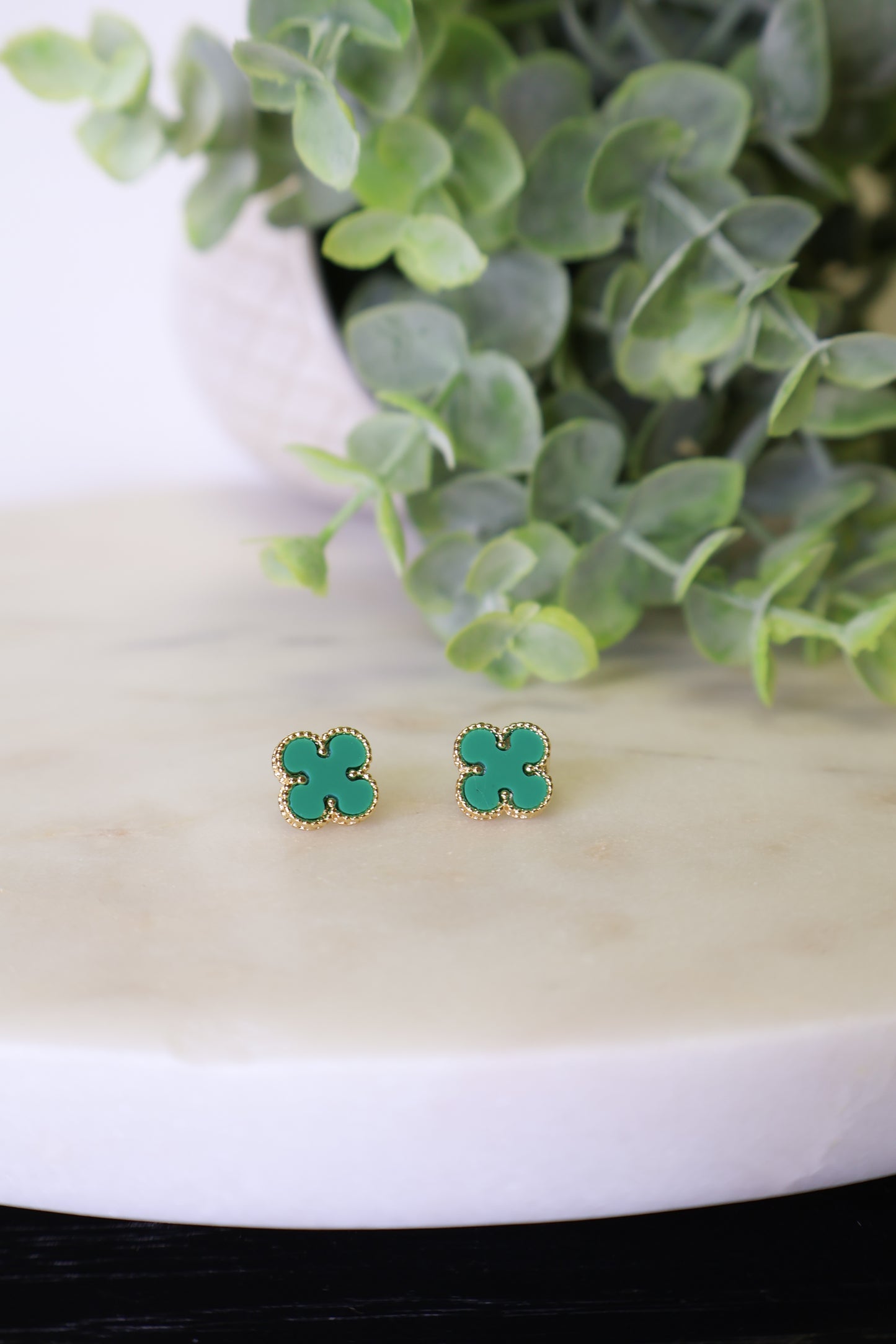 Mini Emerald Clover Studs