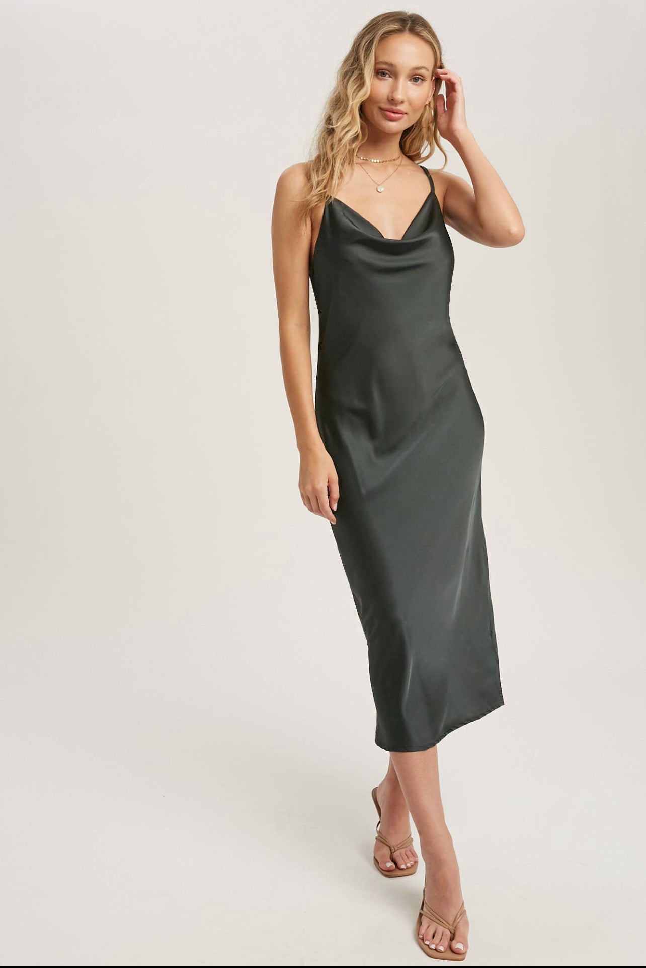 Lola Black Satin Dress Front