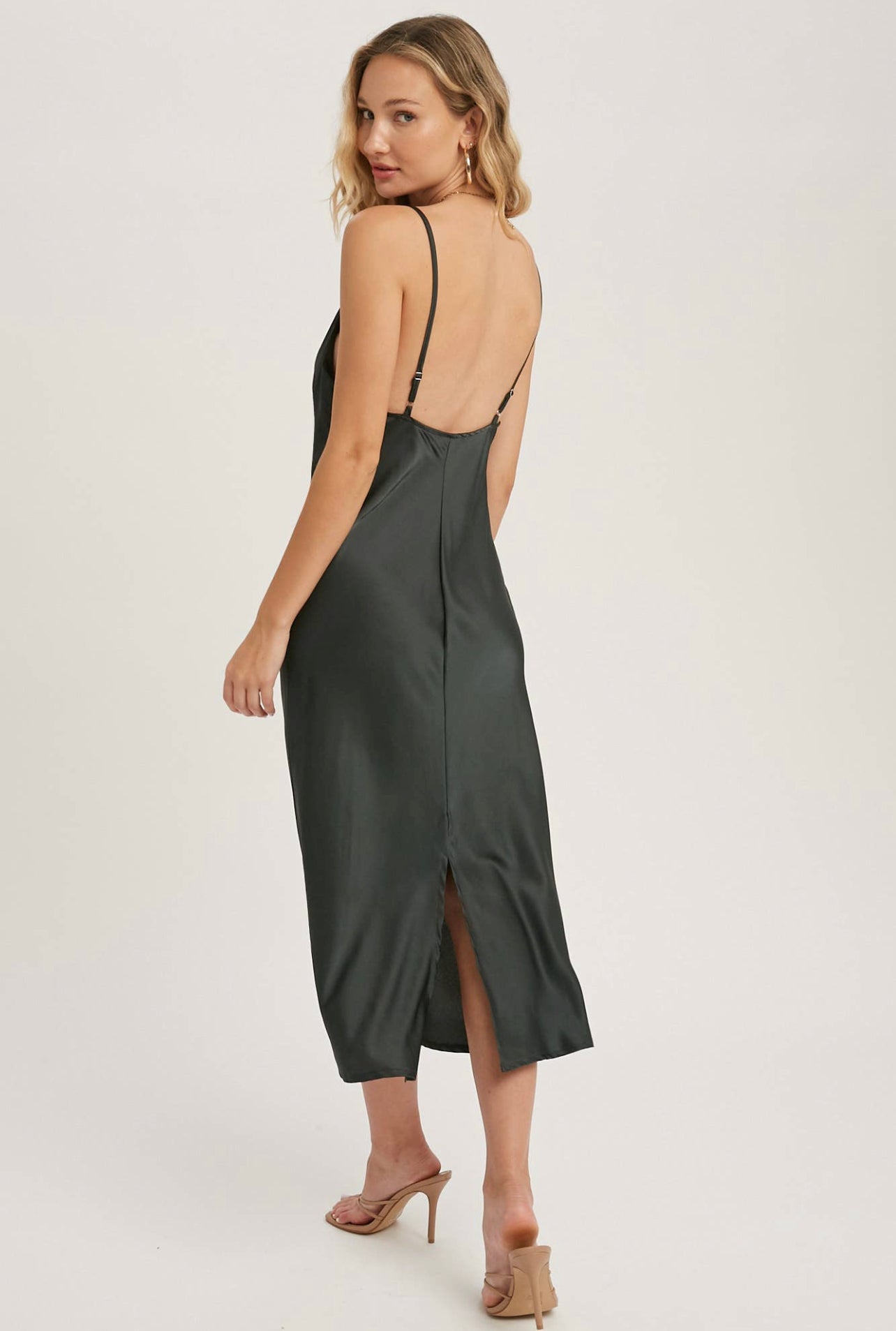 Lola Black Satin Dress back view