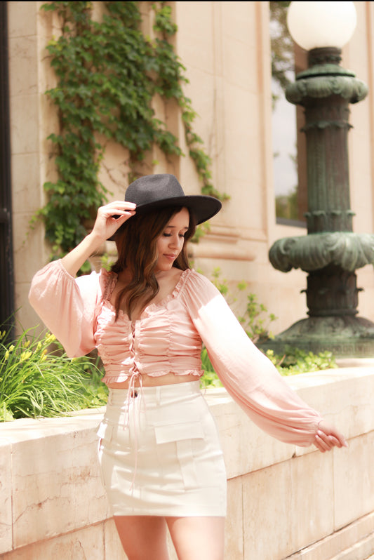 GEORGIA PEACH RUCHED CROP BLOUSE