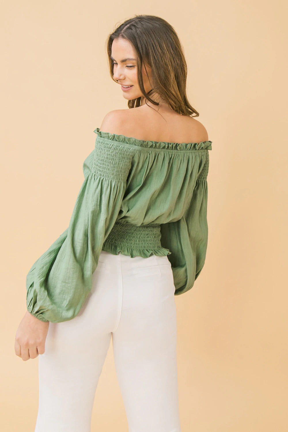 GREEN OFF THE SHOULDER BLOUSE BACK