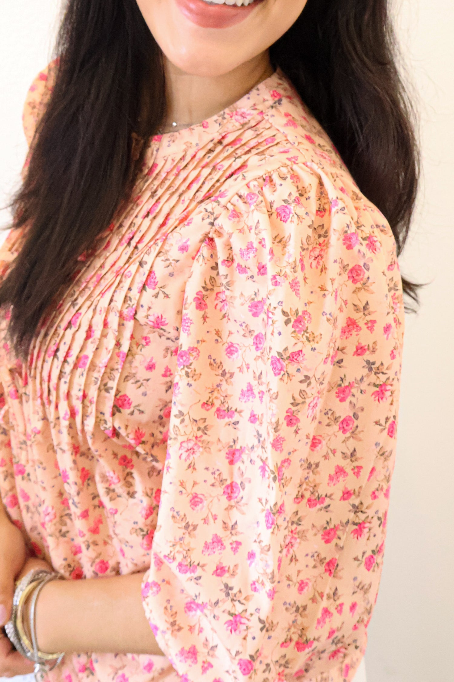 ROSE BLOSSOM BOW BLOUSE | FEMININE FLORAL TOP WITH BUBBLE SLEEVES VIEW