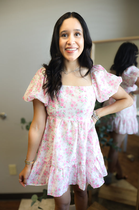 BLOSSOM BABE SQUARE NECK FLORAL MINI DRESS