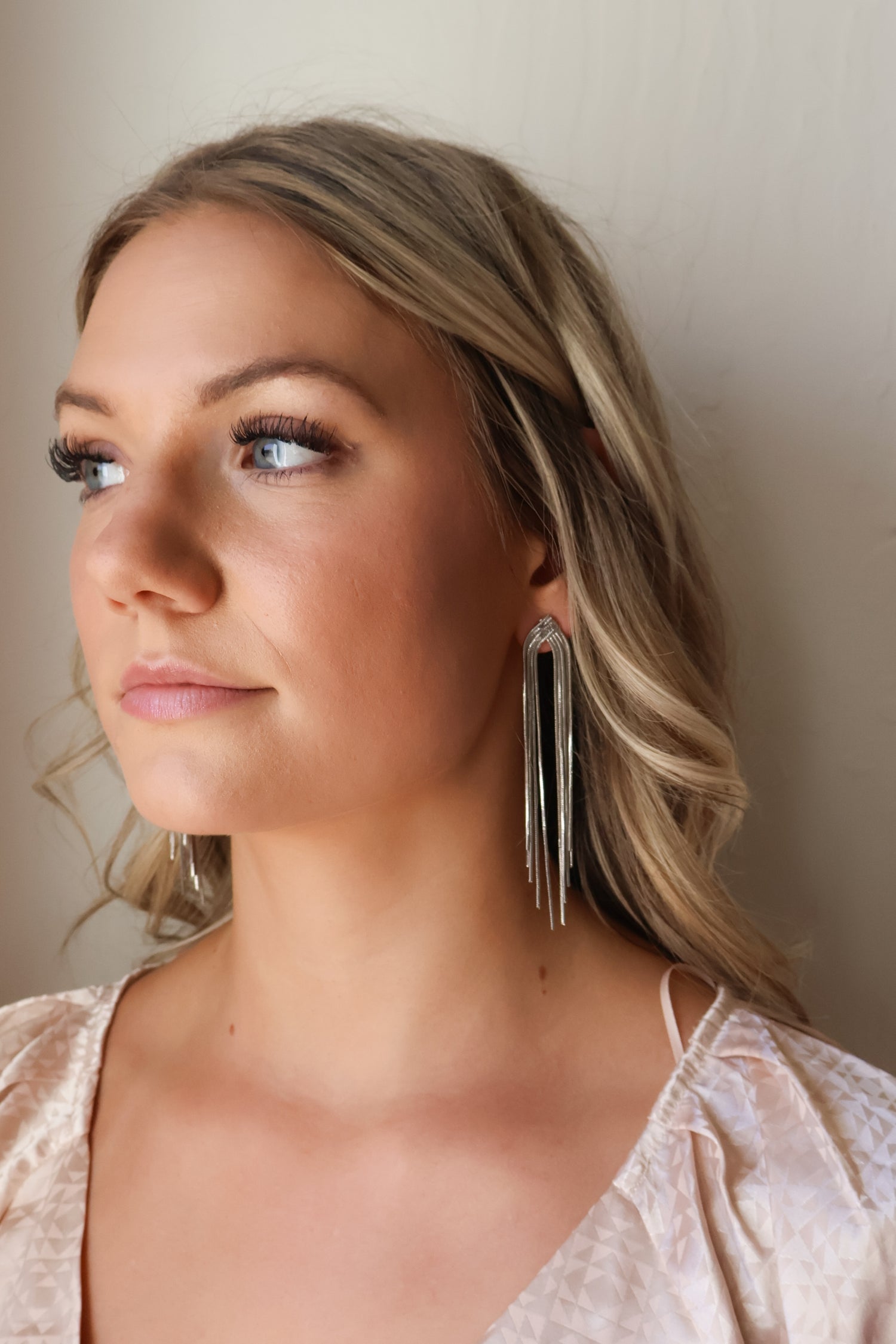 Midnight Luxe Silver Fringe Earrings On Model