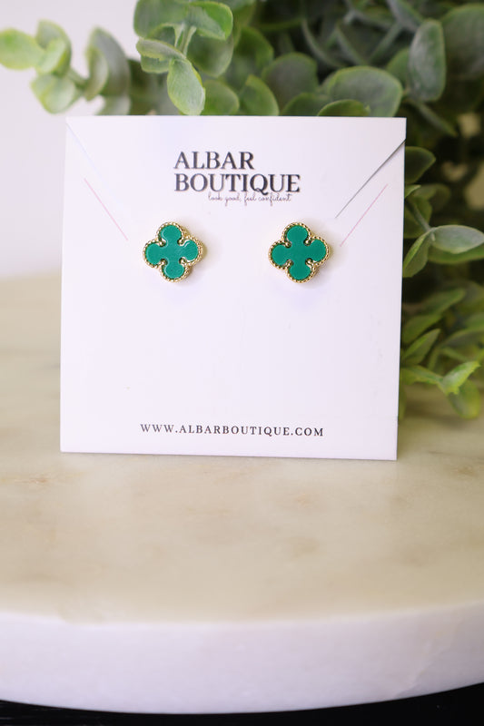 Mini Emerald Clover Studs