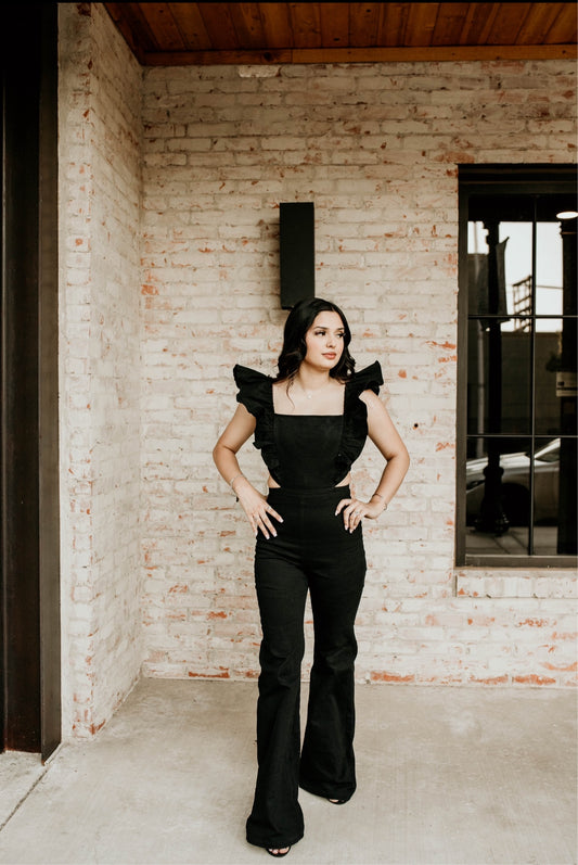 HELEN BLACK DENIM ROMPER