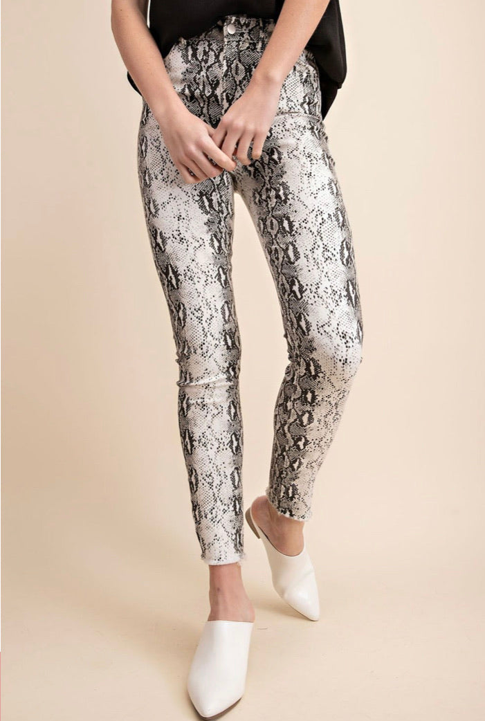 Snake Print Skinny Pants Front Close Up